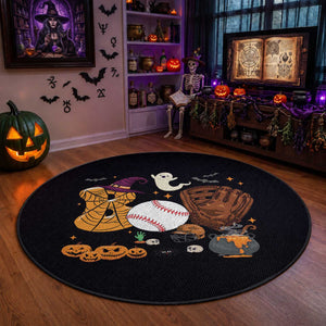 Halloween Baseball Round Rug Funny Boo Player Gift For Catcher