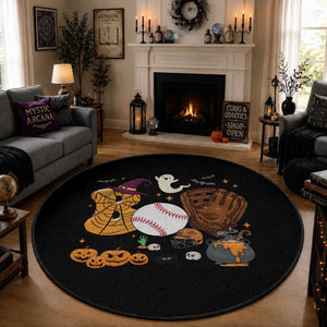 Halloween Baseball Round Rug Funny Boo Player Gift For Catcher