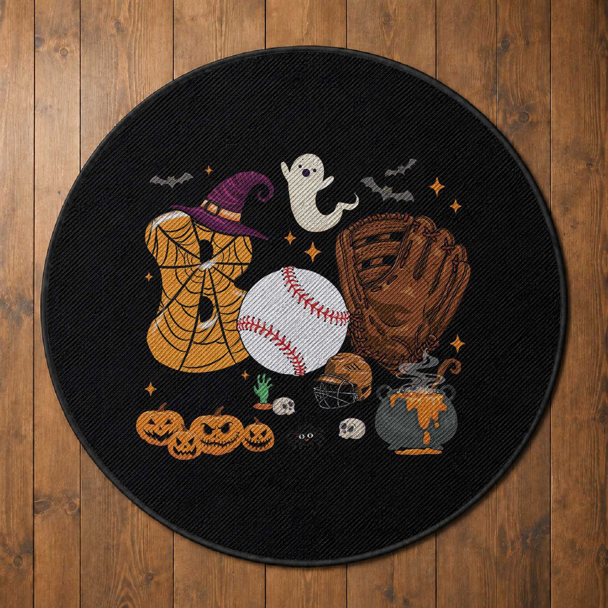 Halloween Baseball Round Rug Funny Boo Player Gift For Catcher