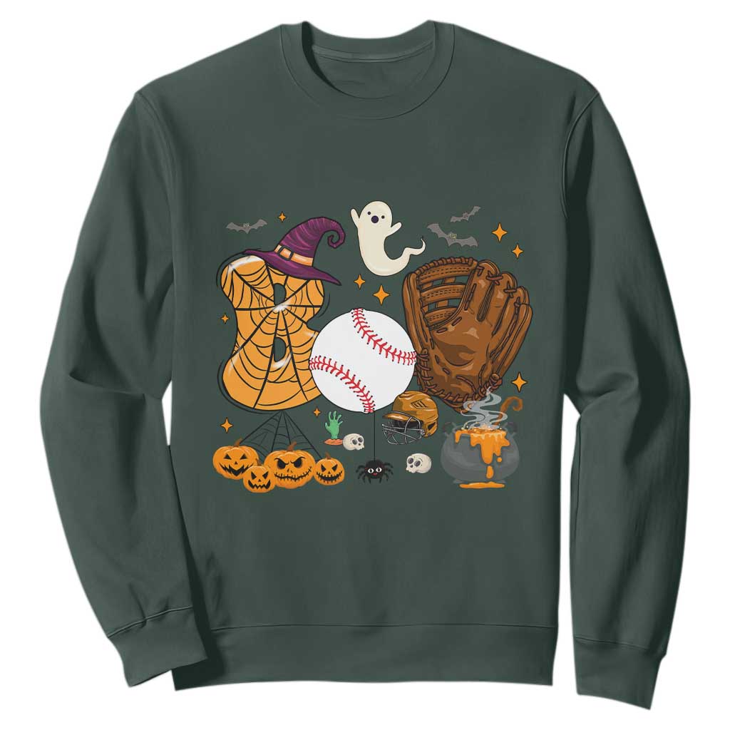 Halloween Baseball Sweatshirt Funny Boo Player Gift For Catcher TS12 Dark Forest Green Print Your Wear