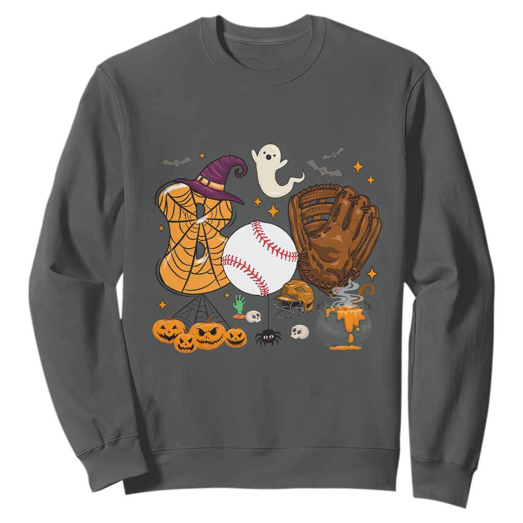 Halloween Baseball Sweatshirt Funny Boo Player Gift For Catcher TS12 Dark Heather Print Your Wear