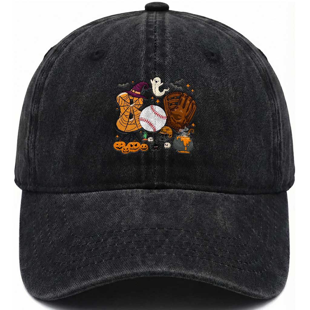 Halloween Baseball Washed Cotton Baseball Cap Funny Boo Player Gift For Catcher TS12 Washed Cap Universal Fit Black Print Your Wear