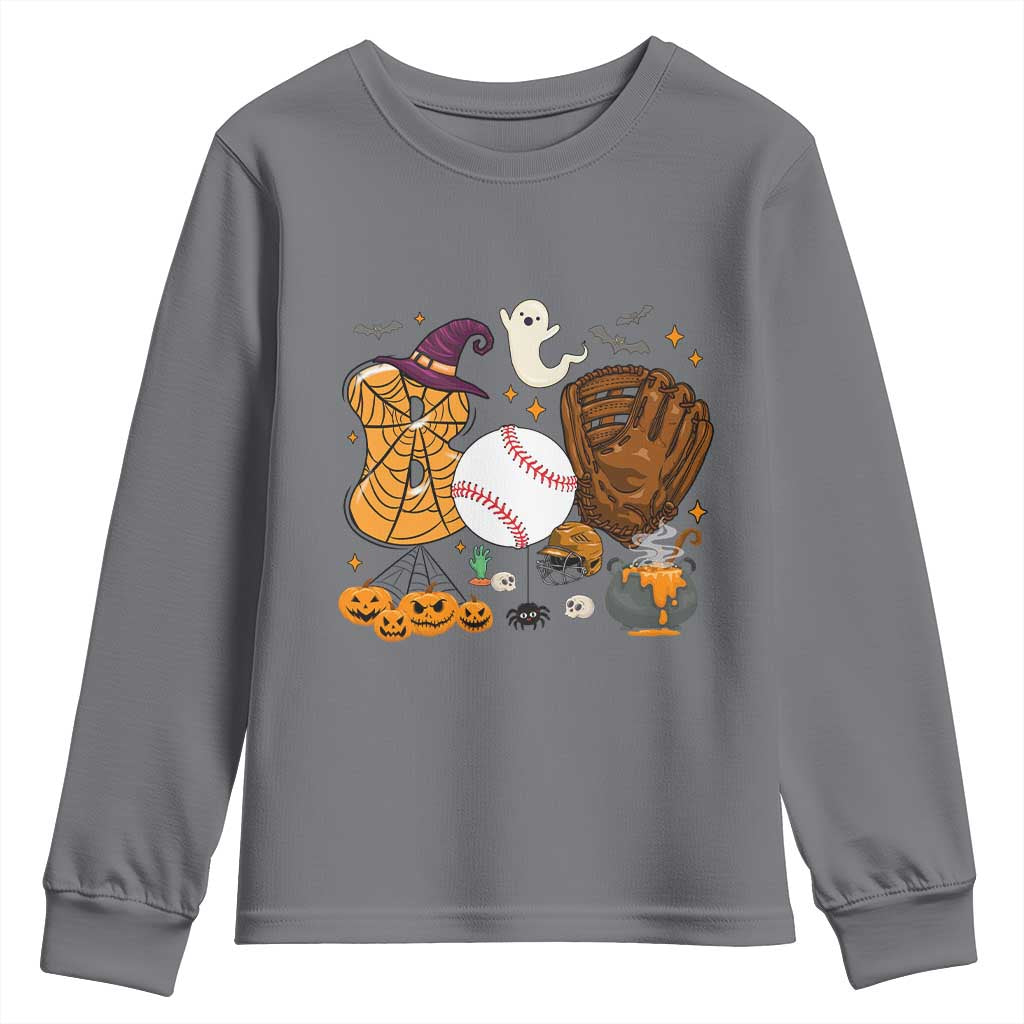 Halloween Baseball Youth Sweatshirt Funny Boo Player Gift For Catcher TS12 Charcoal Print Your Wear