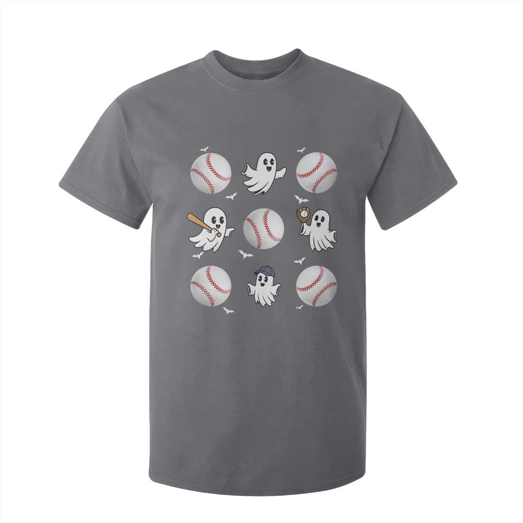Halloween Baseball T Shirt For Kid Cute Ghost Playing Ball Gift TS12 Charcoal Print Your Wear