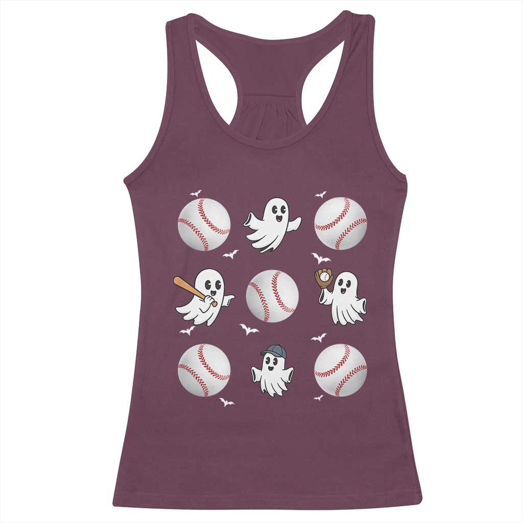 Halloween Baseball Racerback Tank Top Cute Ghost Playing Ball Gift TS12 Maroon Print Your Wear