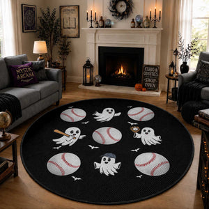 Halloween Baseball Round Rug Cute Ghost Playing Ball Gift