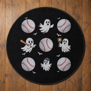 Halloween Baseball Round Rug Cute Ghost Playing Ball Gift