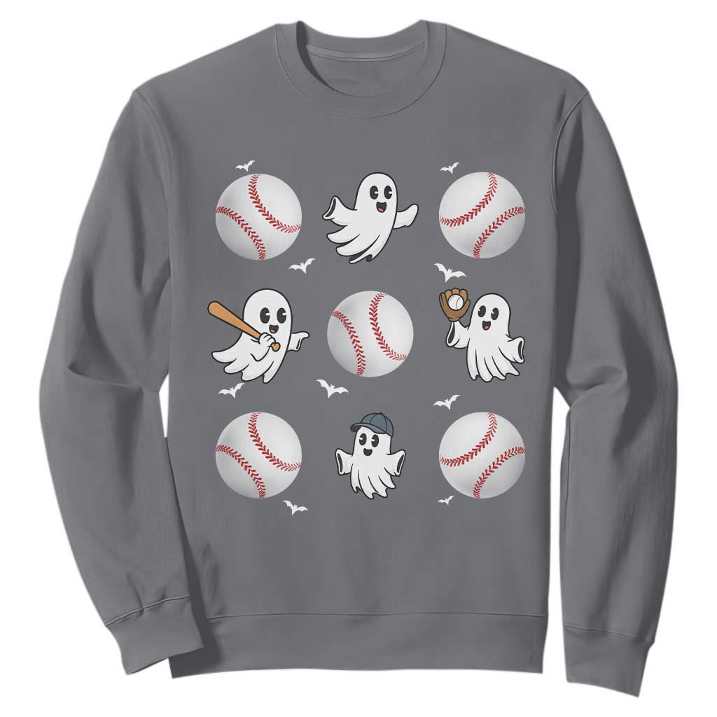 Halloween Baseball Sweatshirt Cute Ghost Playing Ball Gift TS12 Charcoal Print Your Wear