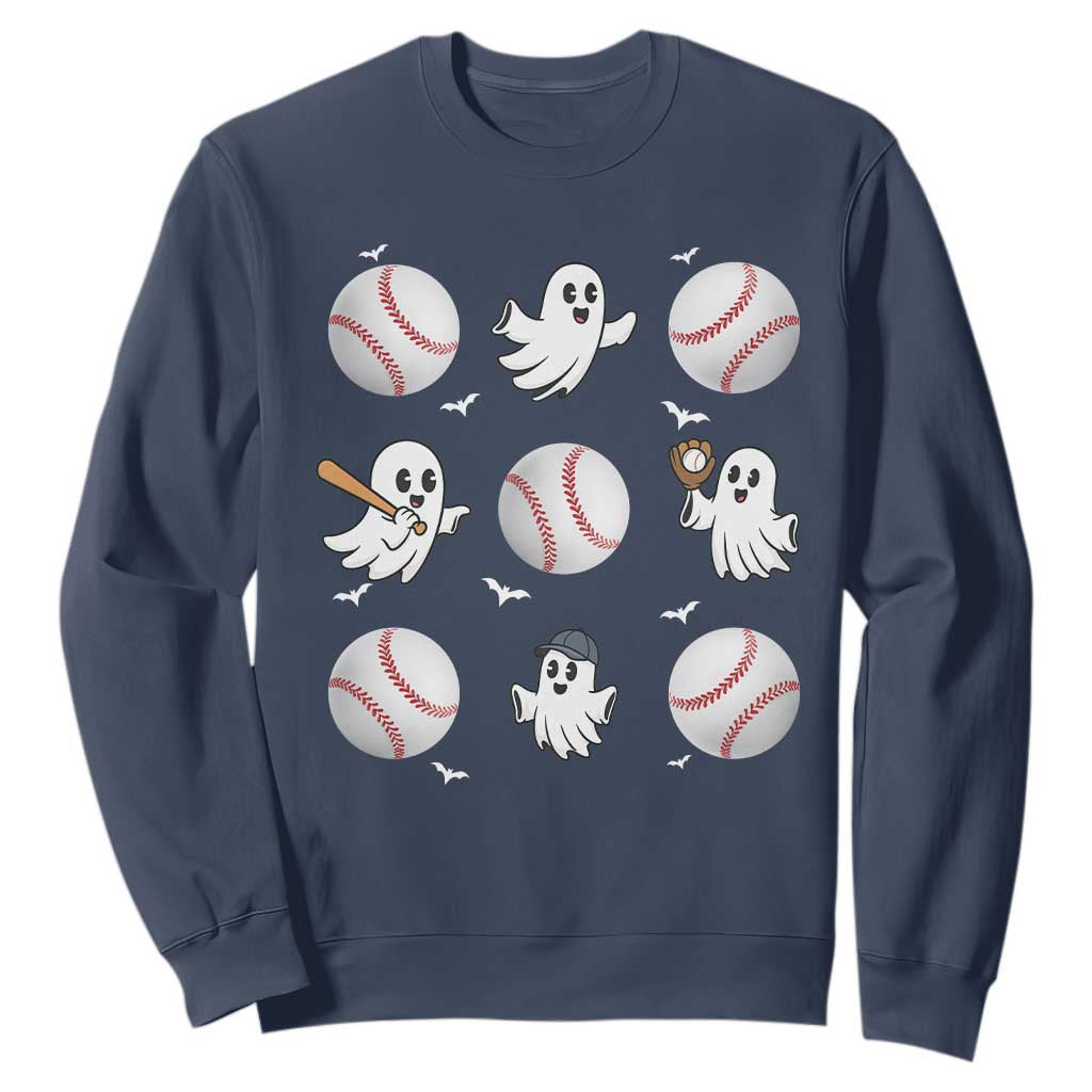 Halloween Baseball Sweatshirt Cute Ghost Playing Ball Gift TS12 Navy Print Your Wear