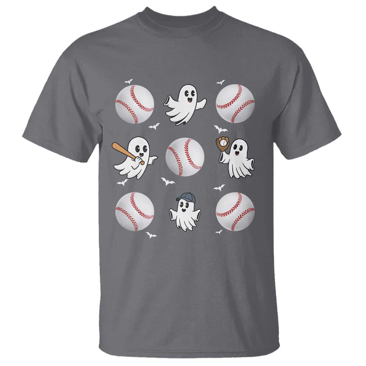 Halloween Baseball T Shirt Cute Ghost Playing Ball Gift TS12 Charcoal Print Your Wear