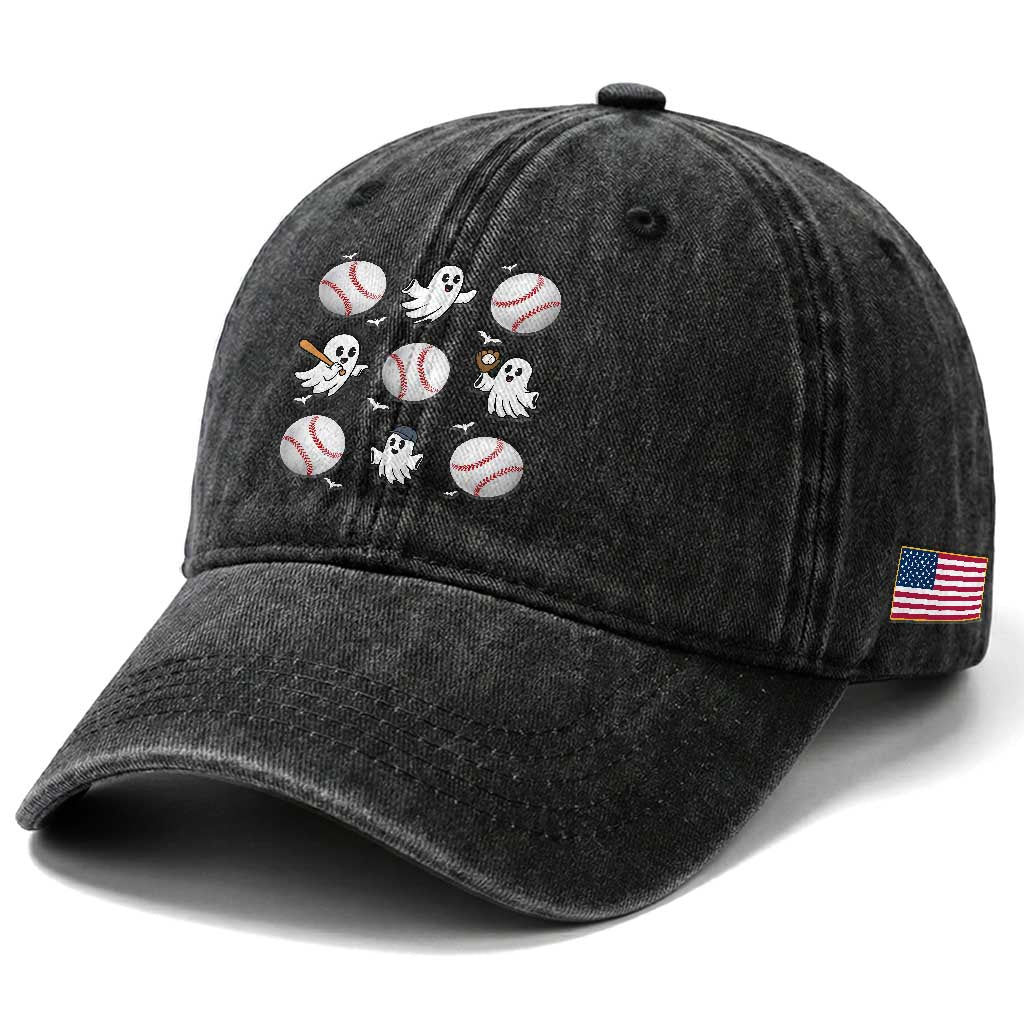 Halloween Baseball Washed Cotton Baseball Cap Cute Ghost Playing Ball Gift TS12 Print Your Wear