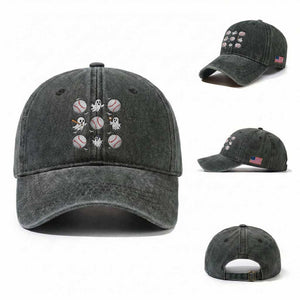 Halloween Baseball Washed Cotton Baseball Cap Cute Ghost Playing Ball Gift TS12 Washed Cap Universal Fit Dark Green Print Your Wear