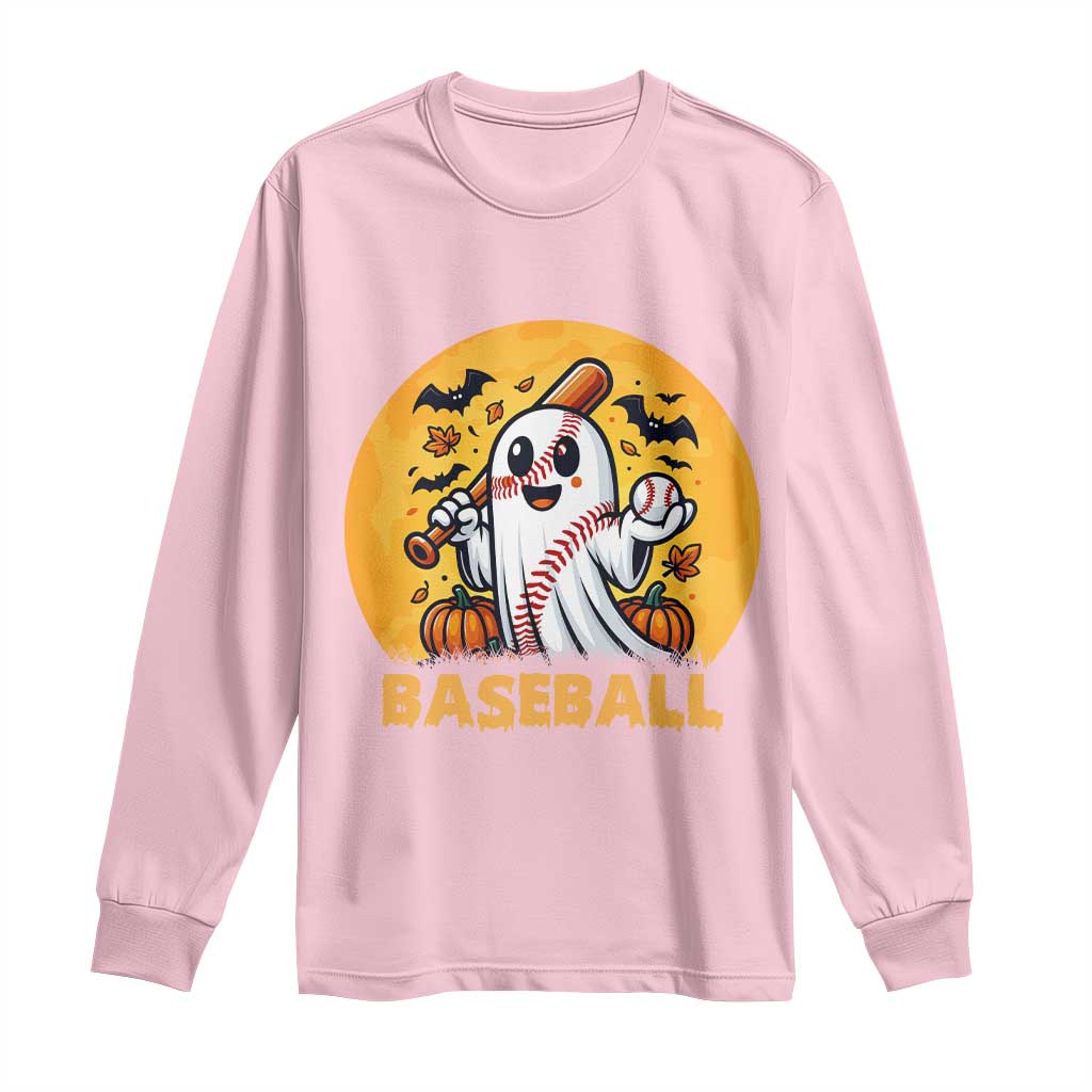Funny Halloween Baseball Long Sleeve Shirt Cute Boo Playing Ball Gift TS12 Light Pink Print Your Wear