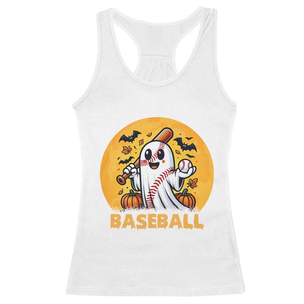 Funny Halloween Baseball Racerback Tank Top Cute Boo Playing Ball Gift TS12 White Print Your Wear