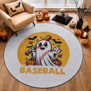 Funny Halloween Baseball Round Rug Cute Boo Playing Ball Gift