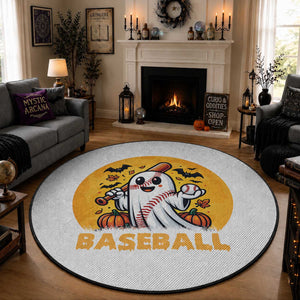 Funny Halloween Baseball Round Rug Cute Boo Playing Ball Gift
