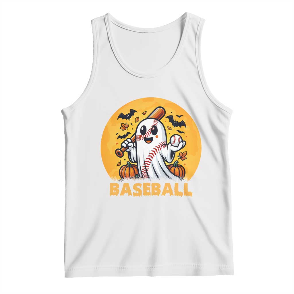 Funny Halloween Baseball Tank Top Cute Boo Playing Ball Gift TS12 White Print Your Wear