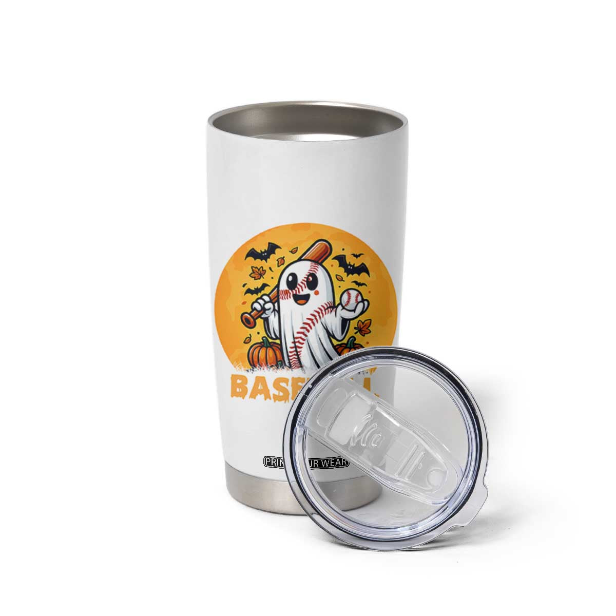 Funny Halloween Baseball Tumbler Cup Cute Boo Playing Ball Gift TS12 Print Your Wear