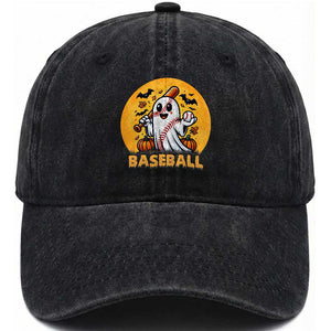Funny Halloween Baseball Washed Cotton Baseball Cap Cute Boo Playing Ball Gift TS12 Washed Cap Universal Fit Black Print Your Wear