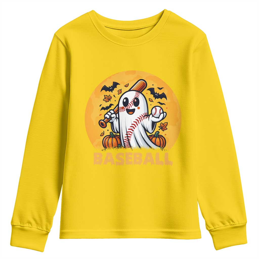 Funny Halloween Baseball Youth Sweatshirt Cute Boo Playing Ball Gift TS12 Daisy Print Your Wear