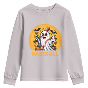 Funny Halloween Baseball Youth Sweatshirt Cute Boo Playing Ball Gift TS12 Ice Gray Print Your Wear