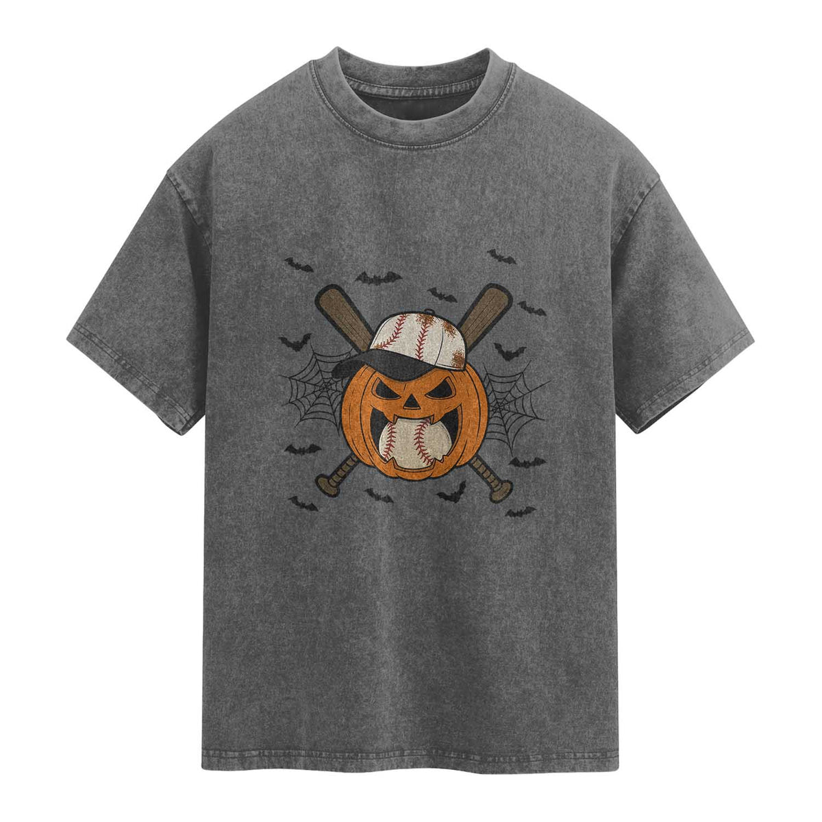 Creepy Jack O Lantern Baseball Washed Cotton T-Shirt Halloween Gift