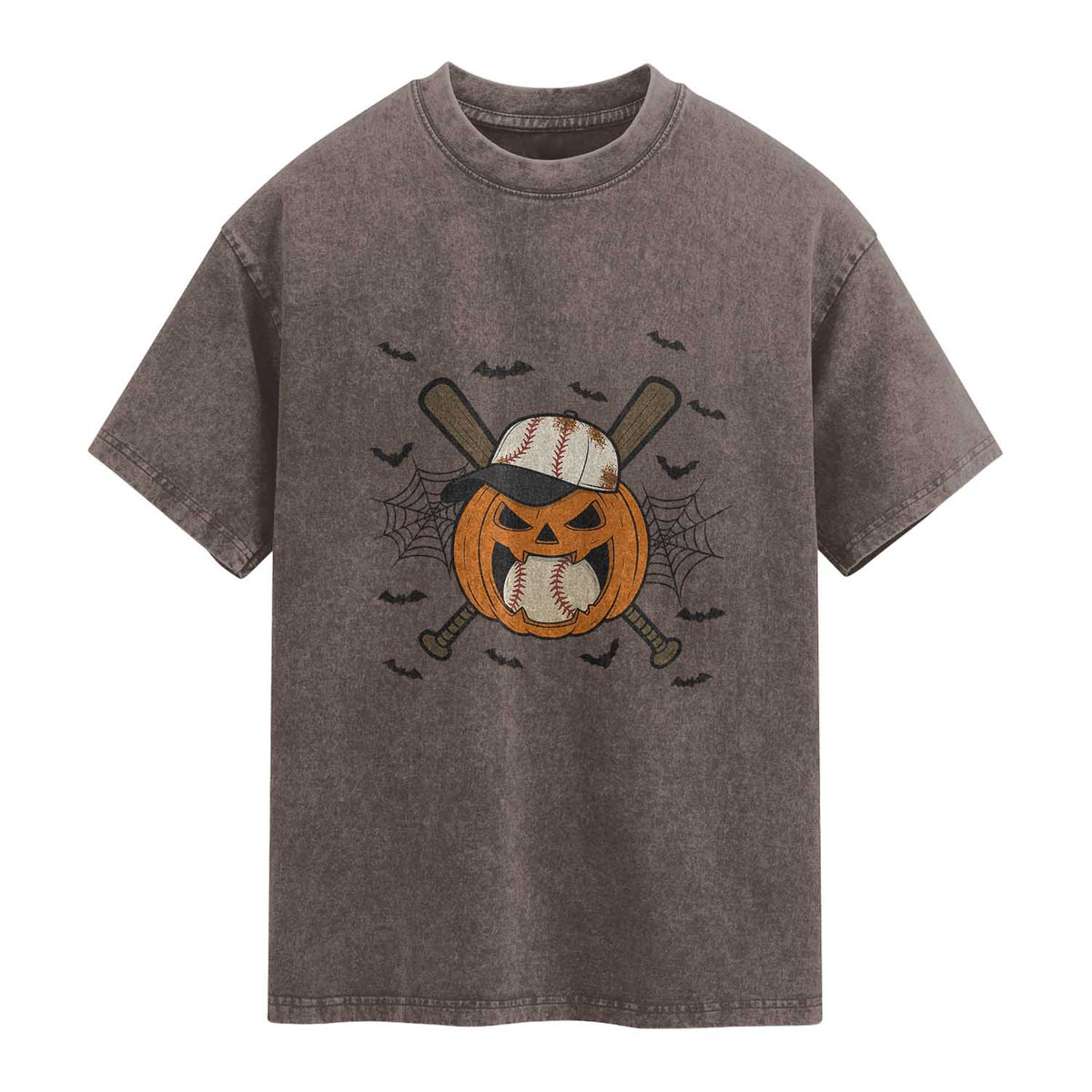 Creepy Jack O Lantern Baseball Washed Cotton T-Shirt Halloween Gift