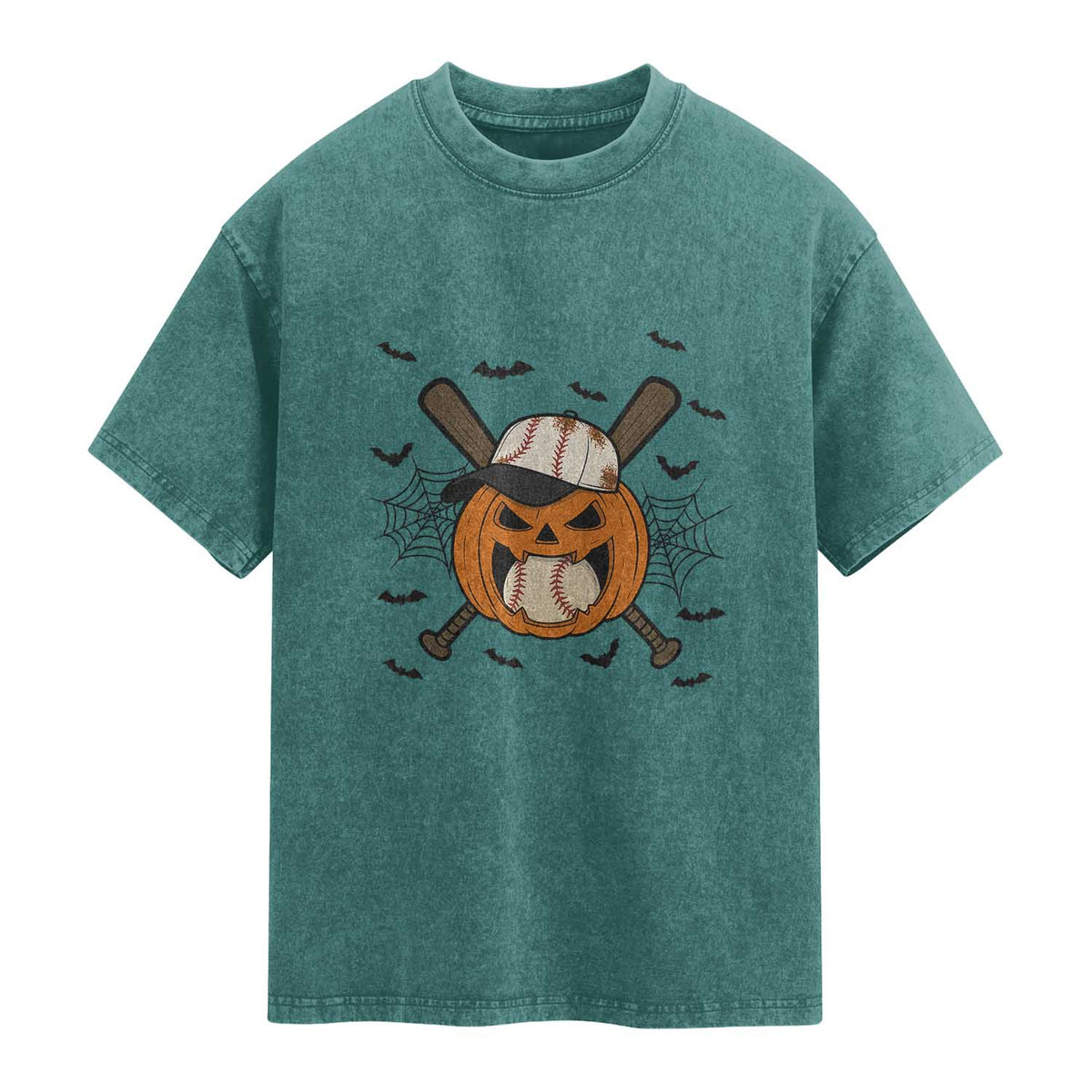 Creepy Jack O Lantern Baseball Washed Cotton T-Shirt Halloween Gift