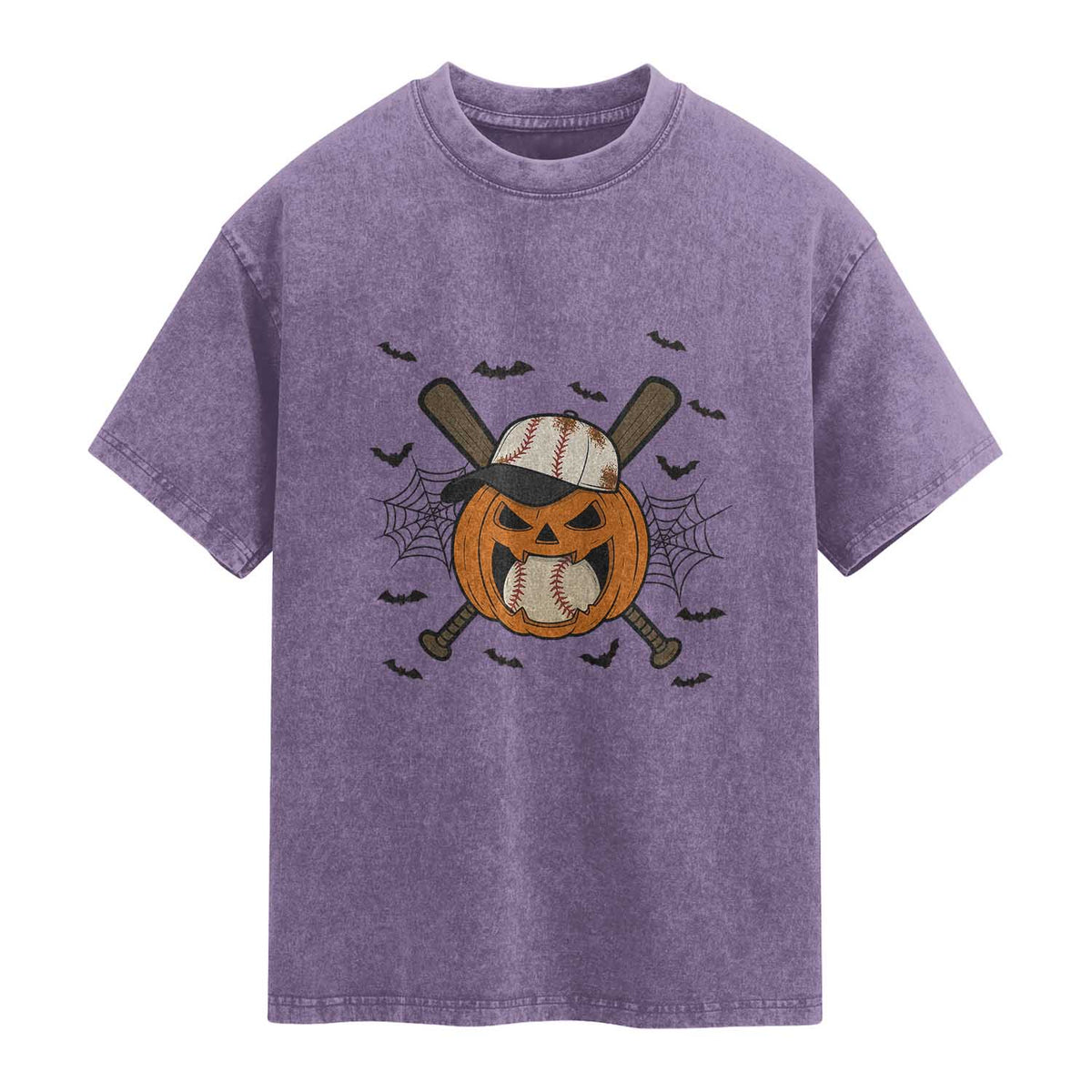 Creepy Jack O Lantern Baseball Washed Cotton T-Shirt Halloween Gift