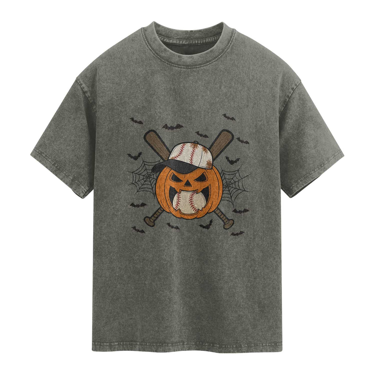 Creepy Jack O Lantern Baseball Washed Cotton T-Shirt Halloween Gift