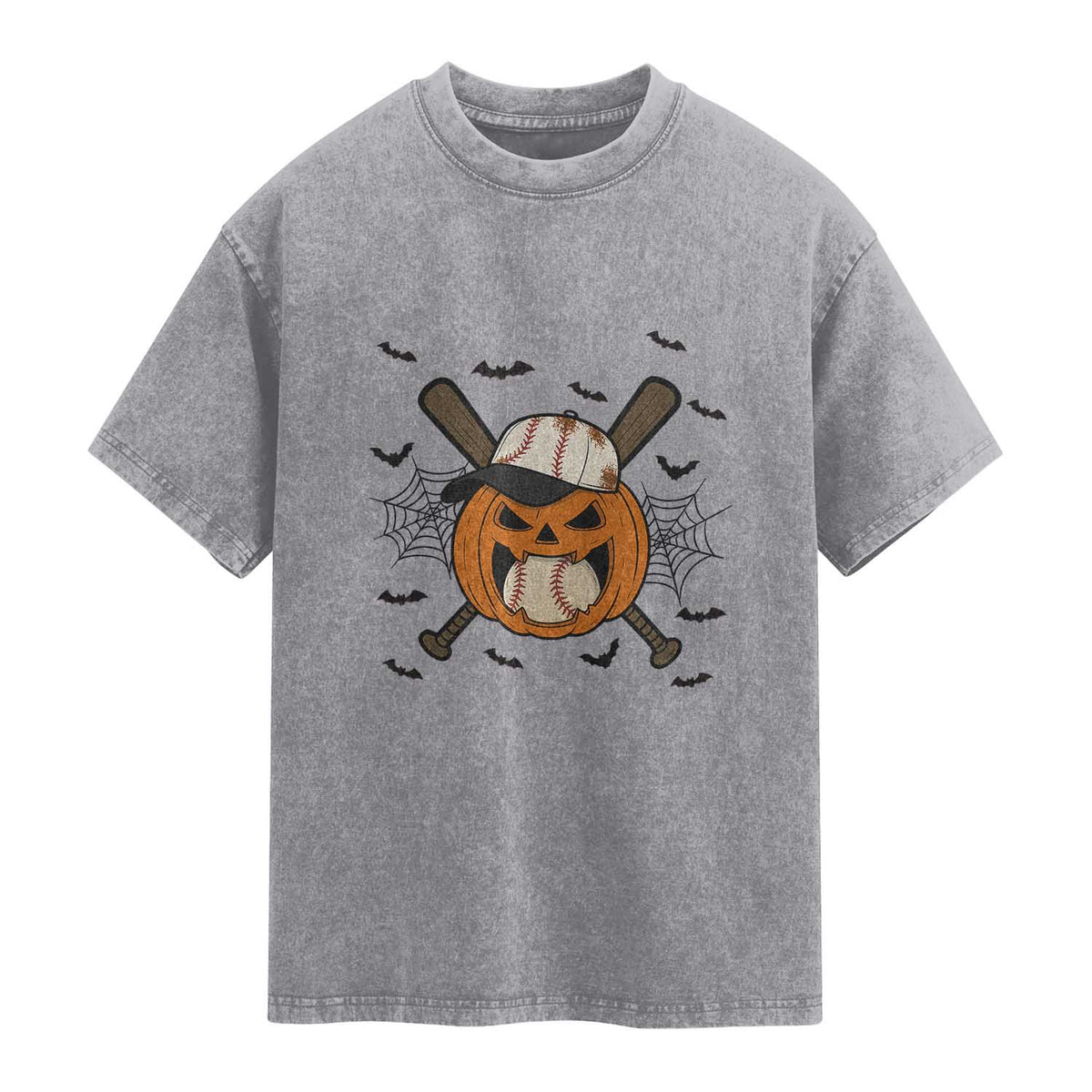 Creepy Jack O Lantern Baseball Washed Cotton T-Shirt Halloween Gift