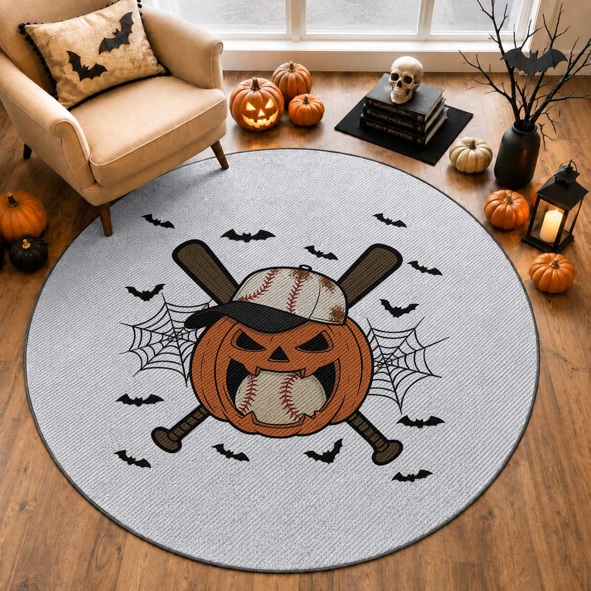Creepy Jack O Lantern Baseball Round Rug Halloween Gift