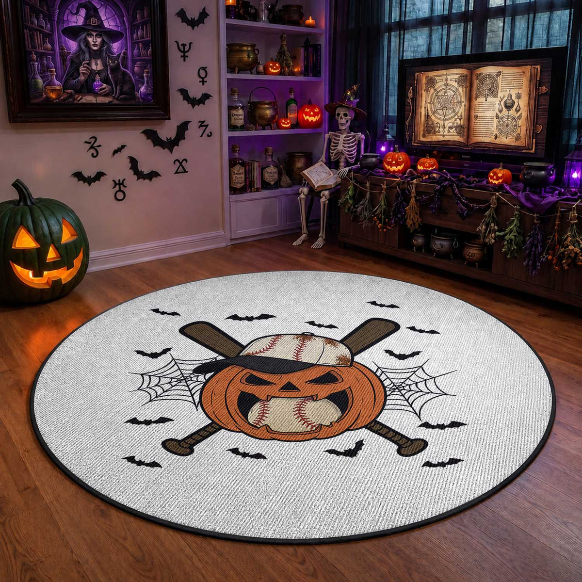 Creepy Jack O Lantern Baseball Round Rug Halloween Gift