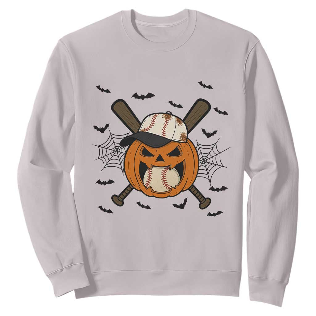 Creepy Jack O Lantern Baseball Sweatshirt Halloween Gift TS12 Ice Gray Print Your Wear