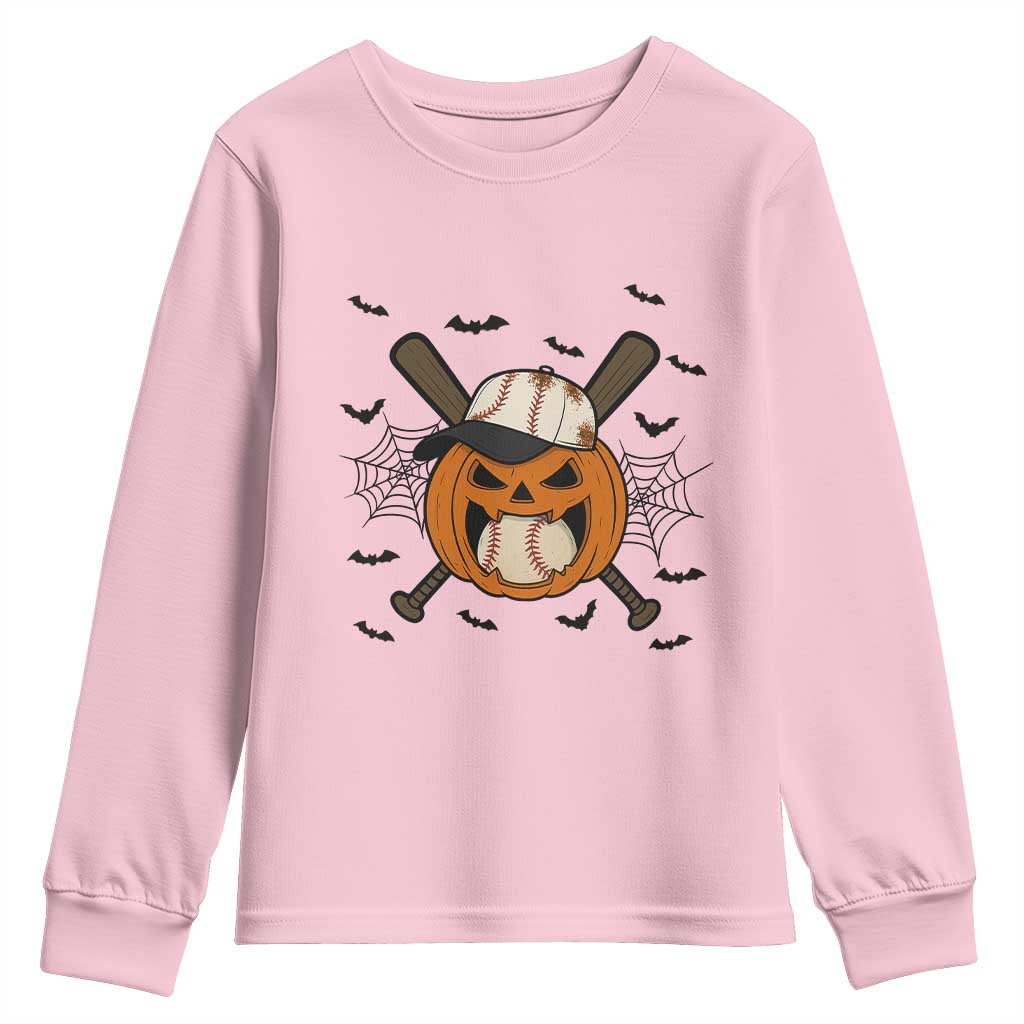 Creepy Jack O Lantern Baseball Youth Sweatshirt Halloween Gift TS12 Light Pink Print Your Wear
