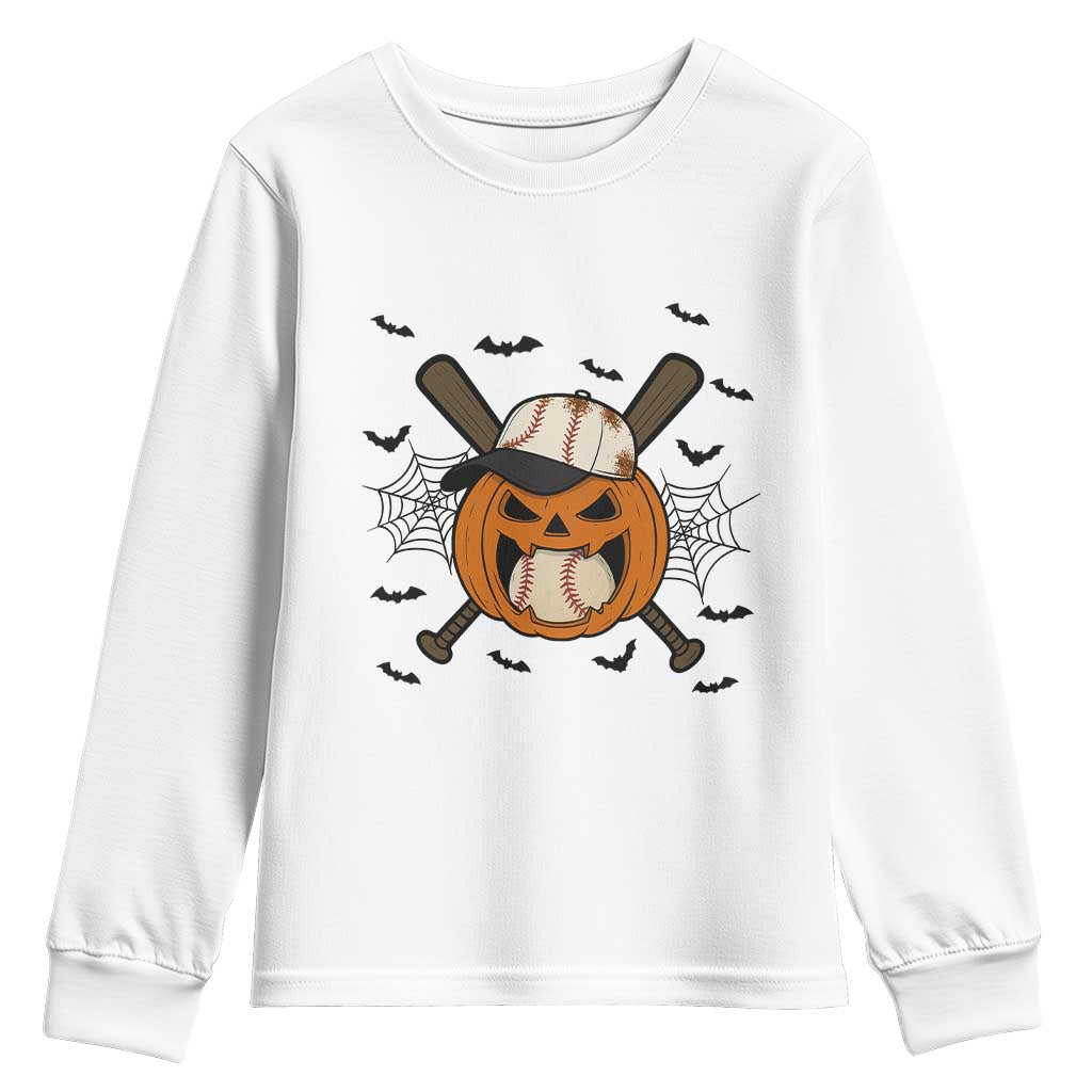 Creepy Jack O Lantern Baseball Youth Sweatshirt Halloween Gift TS12 White Print Your Wear