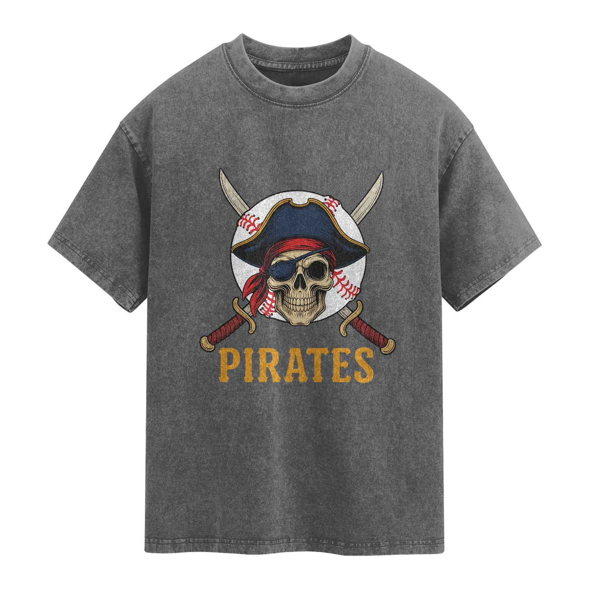 Pirates Baseball Washed Cotton T-Shirt Skeleton Sport Lover Gift