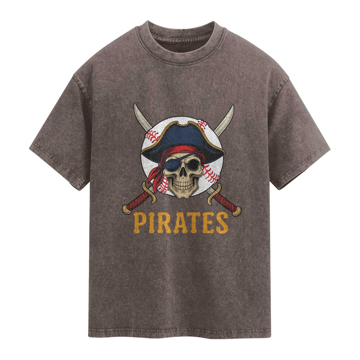 Pirates Baseball Washed Cotton T-Shirt Skeleton Sport Lover Gift