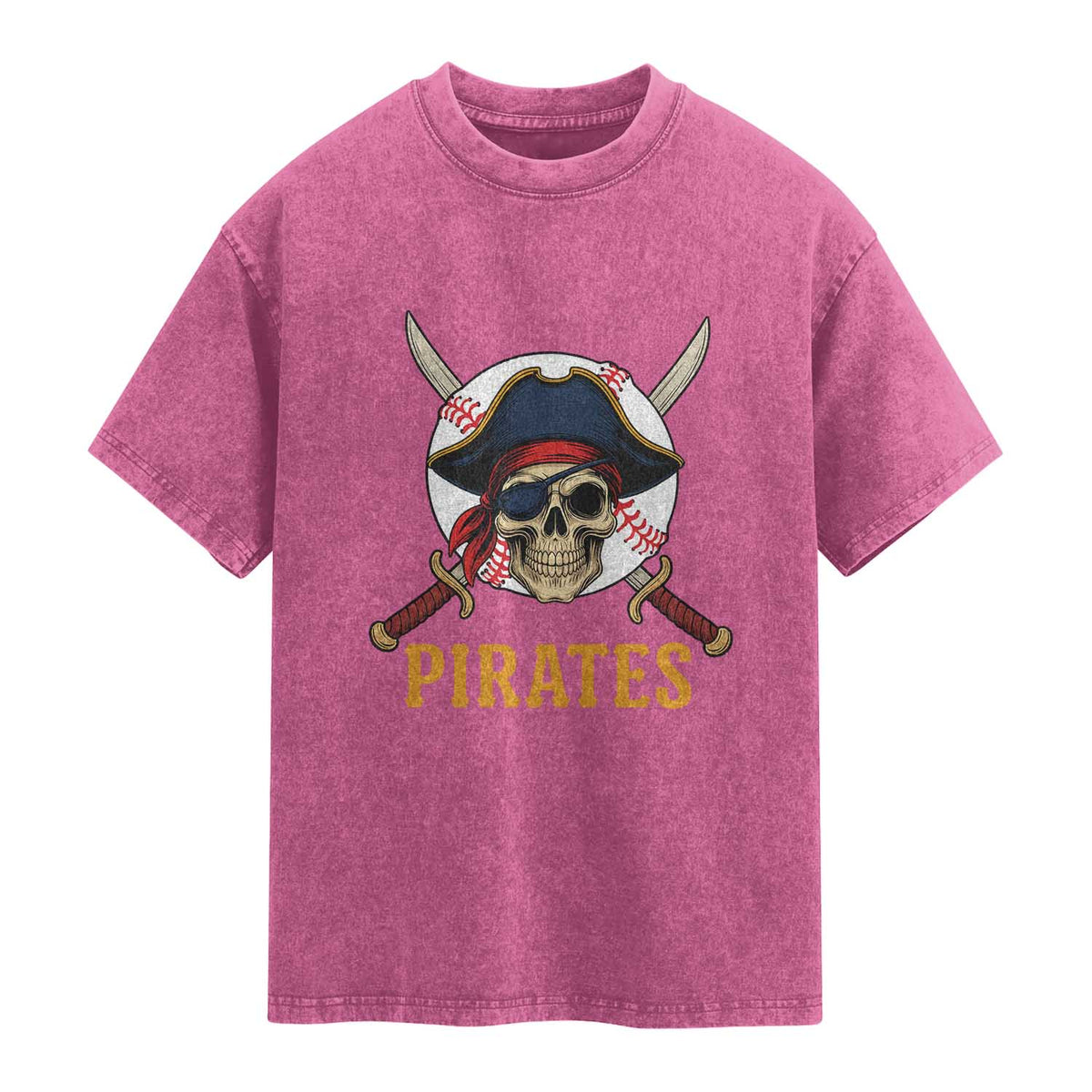 Pirates Baseball Washed Cotton T-Shirt Skeleton Sport Lover Gift