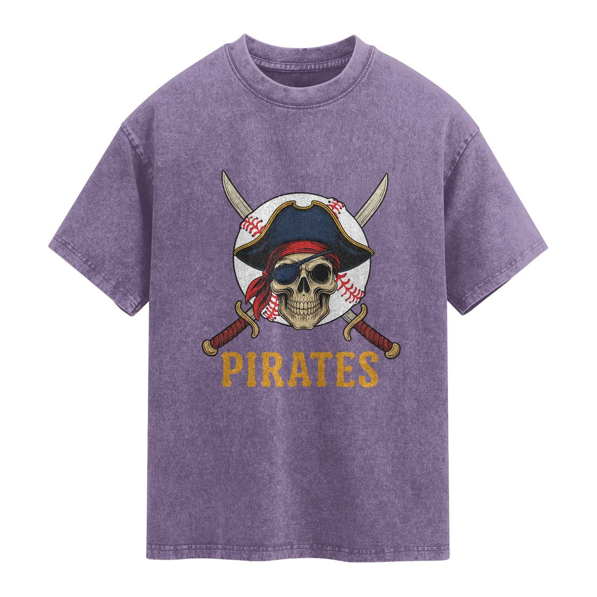 Pirates Baseball Washed Cotton T-Shirt Skeleton Sport Lover Gift
