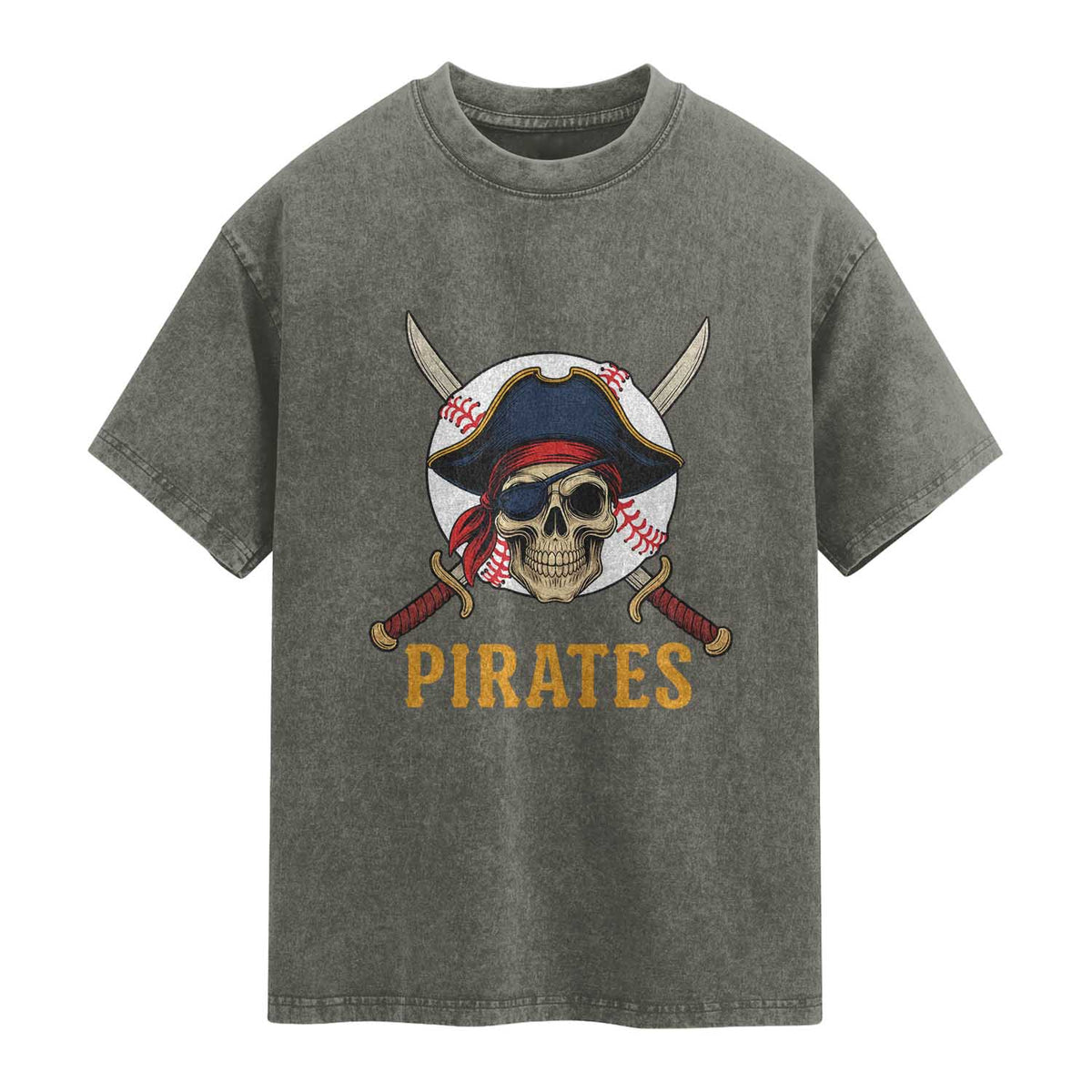 Pirates Baseball Washed Cotton T-Shirt Skeleton Sport Lover Gift