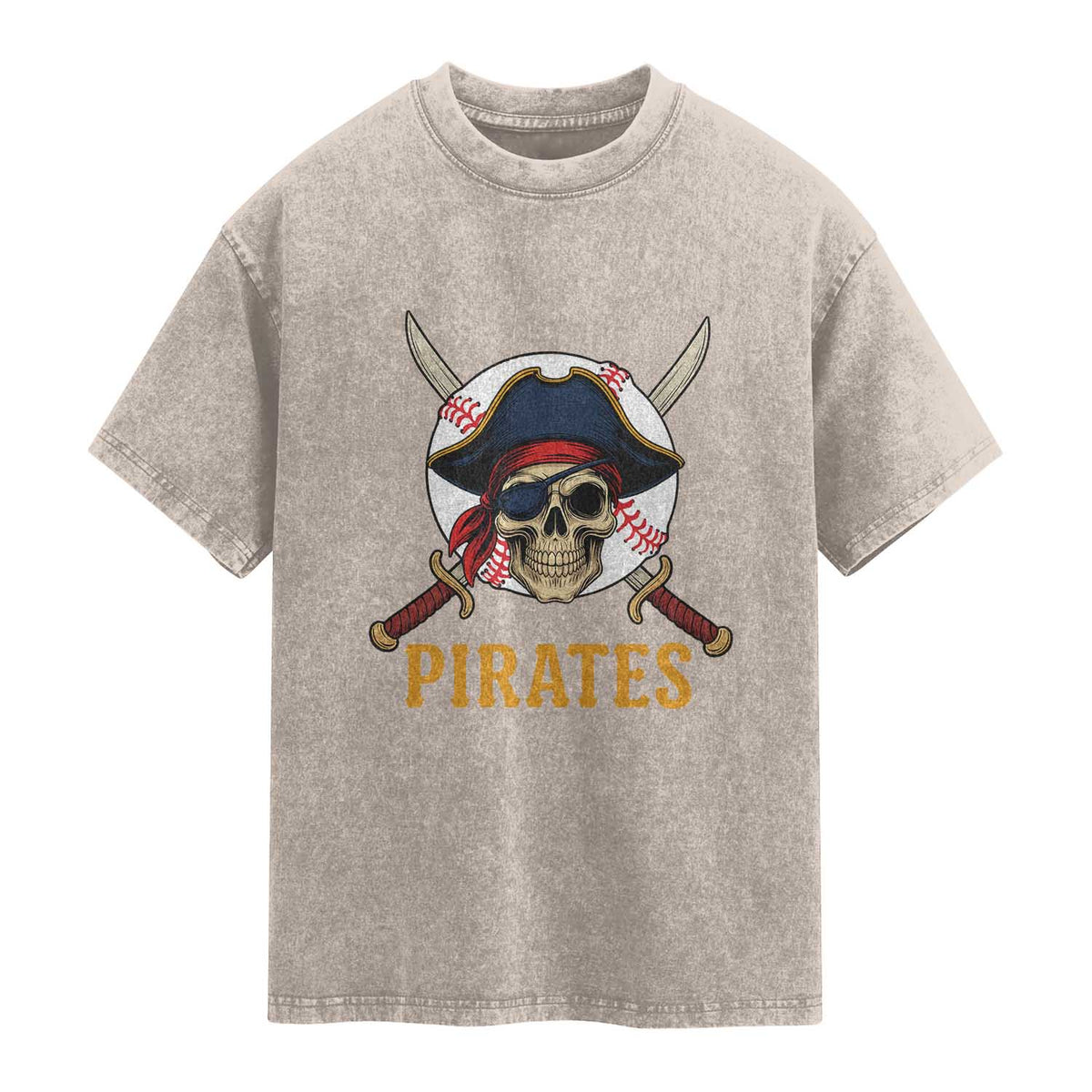 Pirates Baseball Washed Cotton T-Shirt Skeleton Sport Lover Gift
