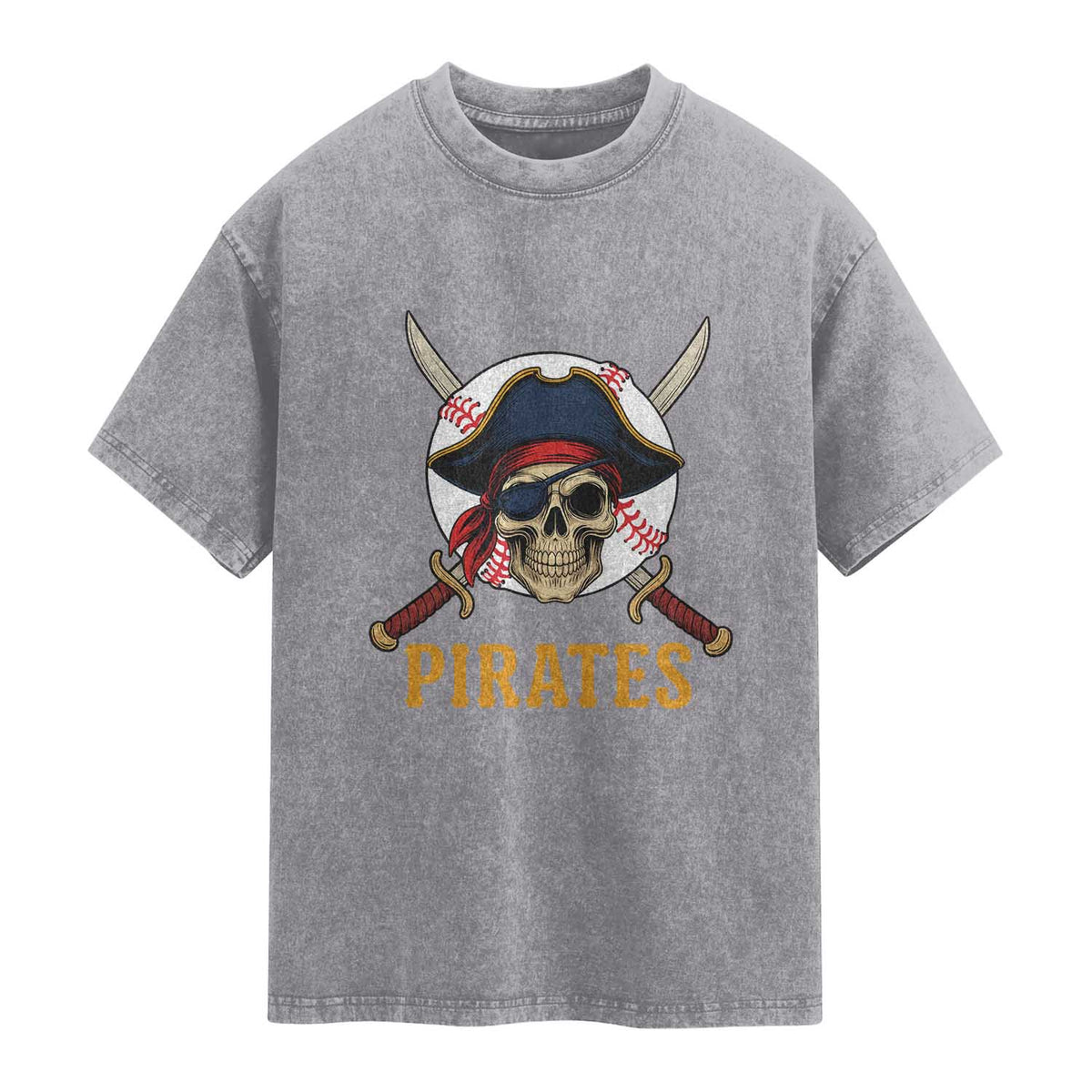 Pirates Baseball Washed Cotton T-Shirt Skeleton Sport Lover Gift