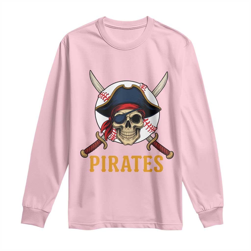 Pirates Baseball Long Sleeve Shirt Skeleton Sport Lover Gift TS12 Light Pink Print Your Wear