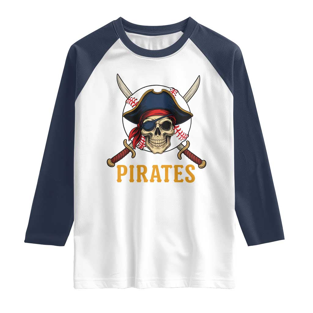 Pirates Baseball Raglan Shirt Skeleton Sport Lover Gift TS12 White Navy Print Your Wear
