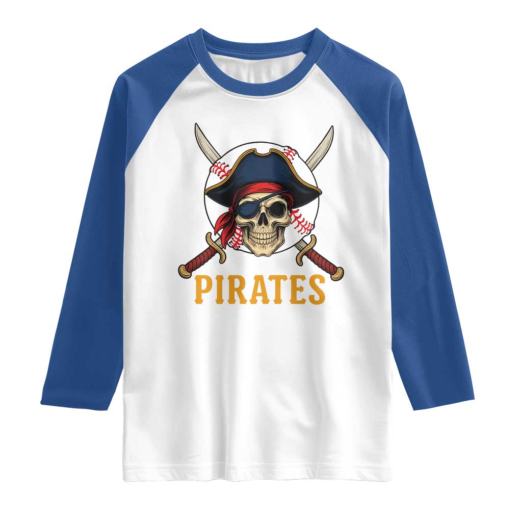 Pirates Baseball Raglan Shirt Skeleton Sport Lover Gift TS12 White Royal Print Your Wear