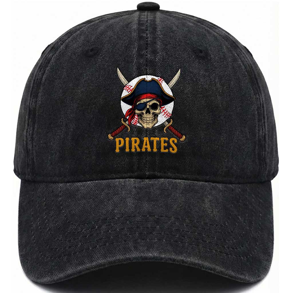 Pirates Baseball Washed Cotton Baseball Cap Skeleton Sport Lover Gift TS12 Washed Cap Universal Fit Black Print Your Wear