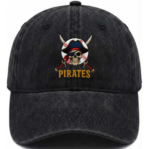 Pirates Baseball Washed Cotton Baseball Cap Skeleton Sport Lover Gift TS12 Washed Cap Universal Fit Black Print Your Wear