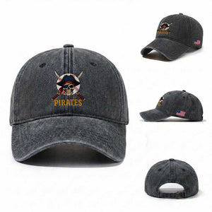 Pirates Baseball Washed Cotton Baseball Cap Skeleton Sport Lover Gift TS12 Washed Cap Universal Fit Dark Gray Print Your Wear