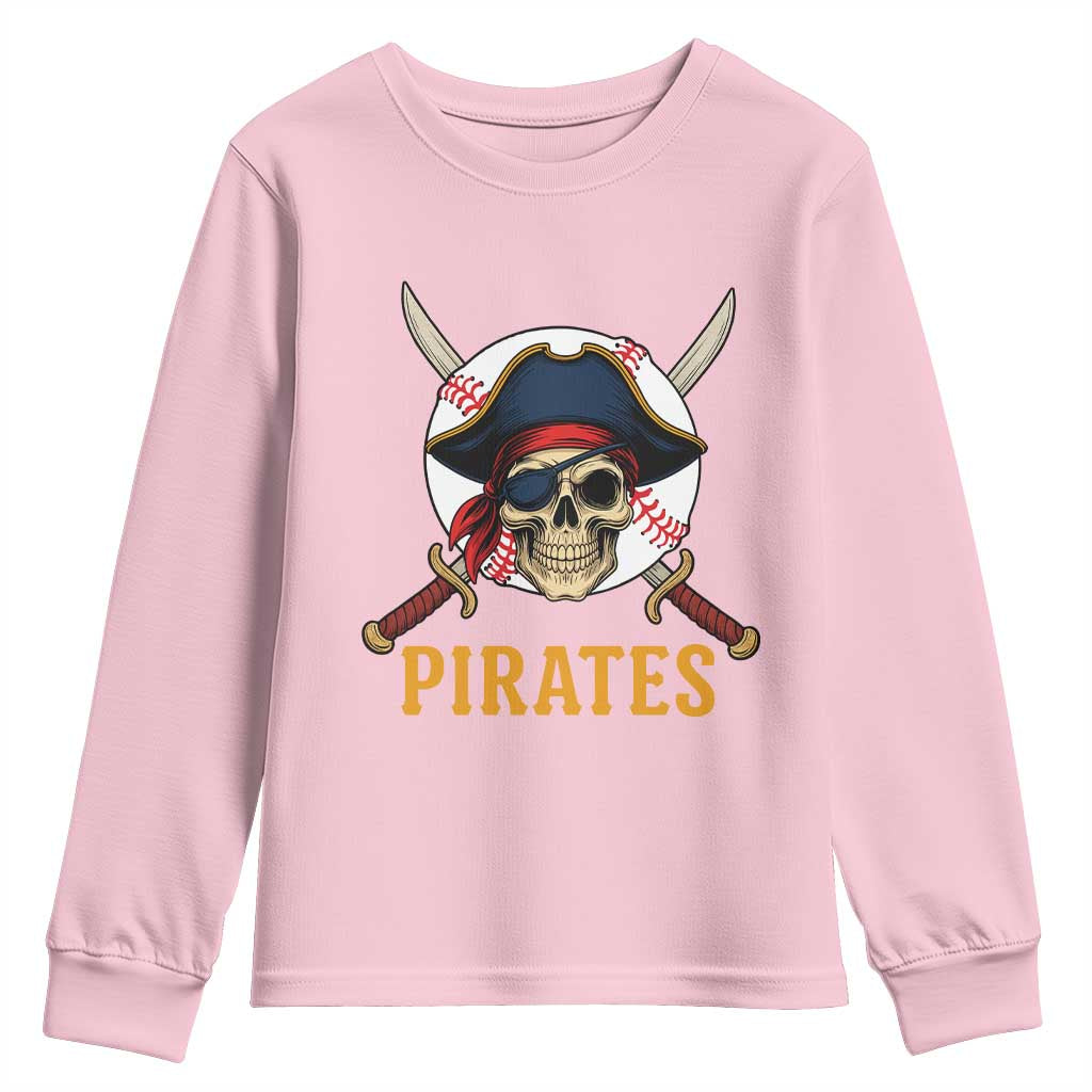 Pirates Baseball Youth Sweatshirt Skeleton Sport Lover Gift TS12 Light Pink Print Your Wear